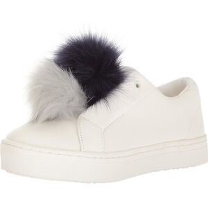 Sam Edelman White Sneakers with Gray and Black Pom Poms